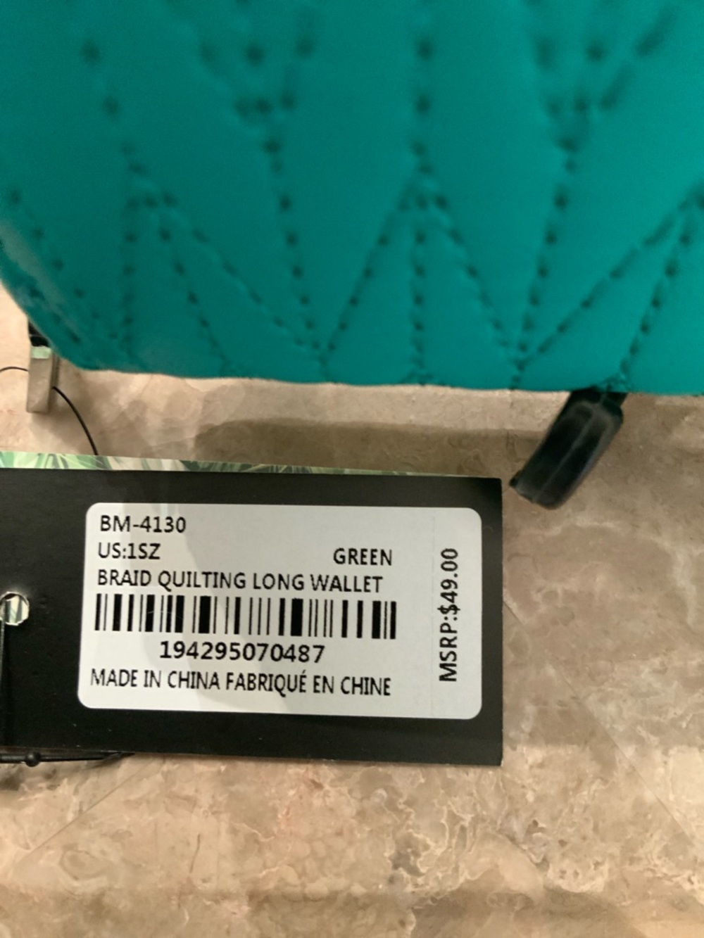 NWT Badgley Mischka Teal Quilted Zip-Around Wallet with Silver Logo - Picture 6 of 7